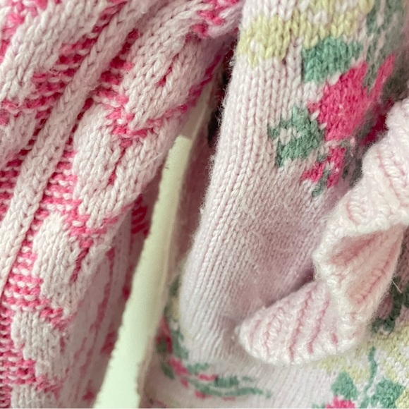 LoveShackFancy Warwick Ruffle Crewneck Sweater in Strawberry Floral Size Medium - Picture 8 of 11